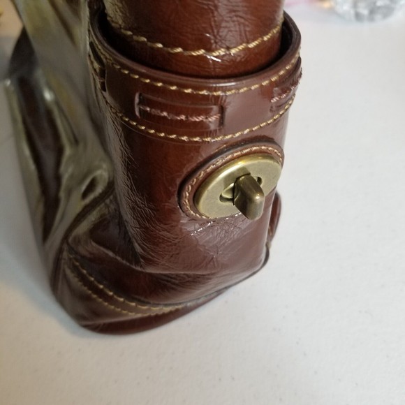 Coach Brown Patent Leather East-West Purse, Gold Hardware - Picture 6 of 10
